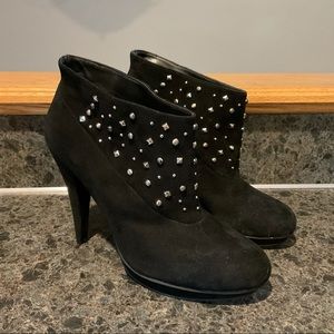 Black Suede Boots with Heels and Studs, Size 9